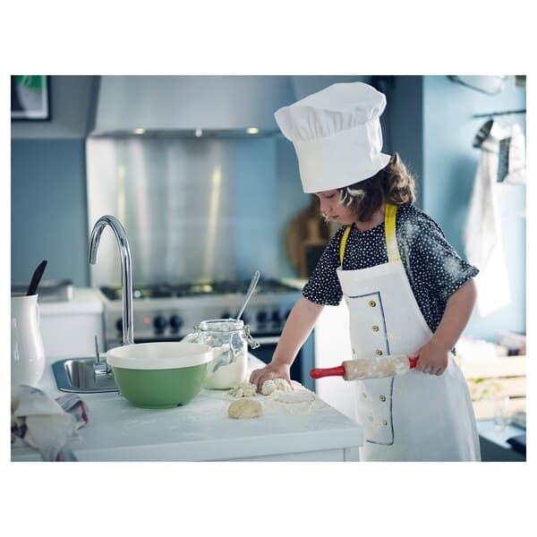 TOPPKLOCKA - Children’s apron with chef’s hat, white/yellow