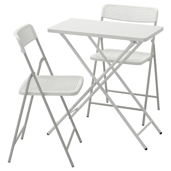 TORPARÖ - Table and 2 folding chairs, outdoor, white/white/grey, 70x42 cm