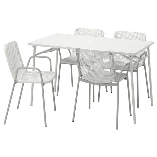TORPARÖ - Table+4 chairs w armrests, outdoor, white/white/grey, 130 cm - best price from Maltashopper.com 09494865