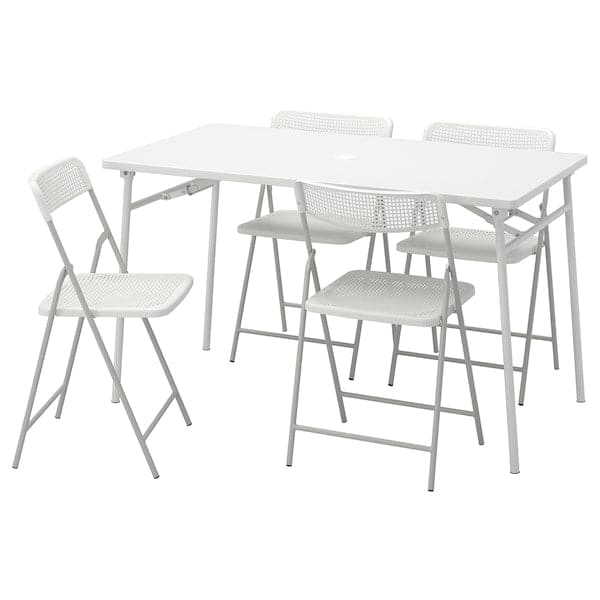 TORPARÖ - Table+4 folding chairs, outdoor, white/white/grey, 130 cm - best price from Maltashopper.com 89494866