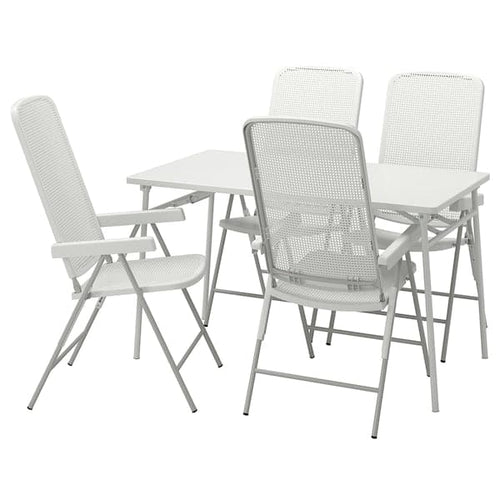 TORPARÖ - Table+4 reclining chairs, outdoor, white/white/grey, 130 cm