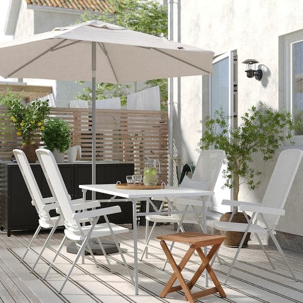 TORPARÖ - Table+4 reclining chairs, outdoor, white/white/grey, 130 cm - best price from Maltashopper.com 29494869