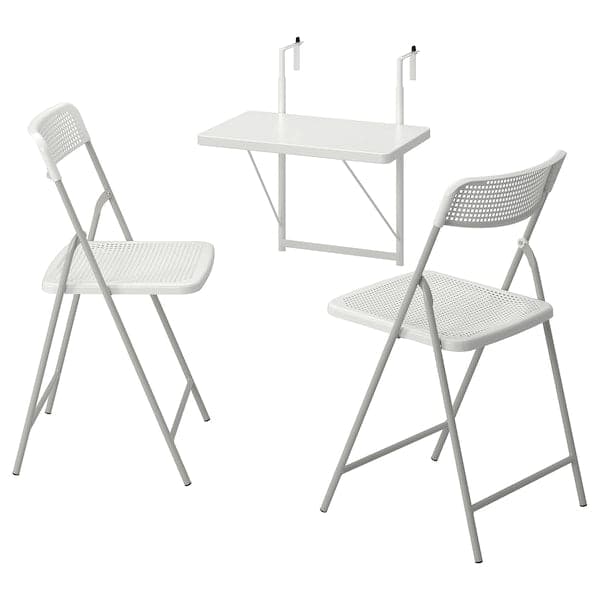 TORPARÖ - Wall table/2 folding chairs, white/white/grey, 50 cm