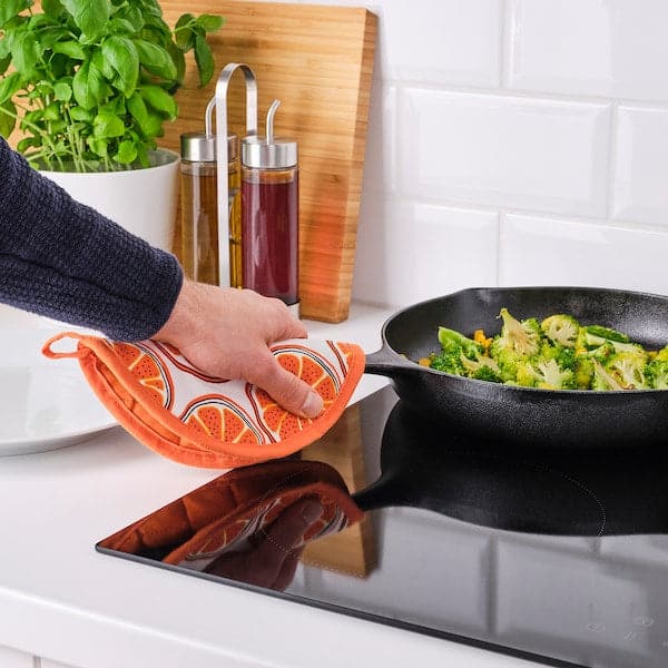 Ikea TORVFLY - Pot holder, patterned/orange
