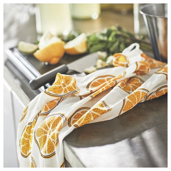 Ikea TORVFLY - Tea towel, patterned/orange, 45x60 cm