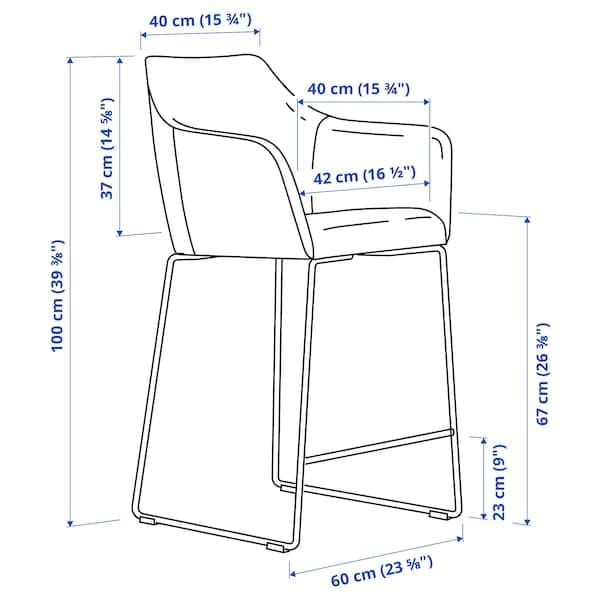 Ikea TOSSBERG - Bar stool with backrest, metal black/Gunnared grey ,