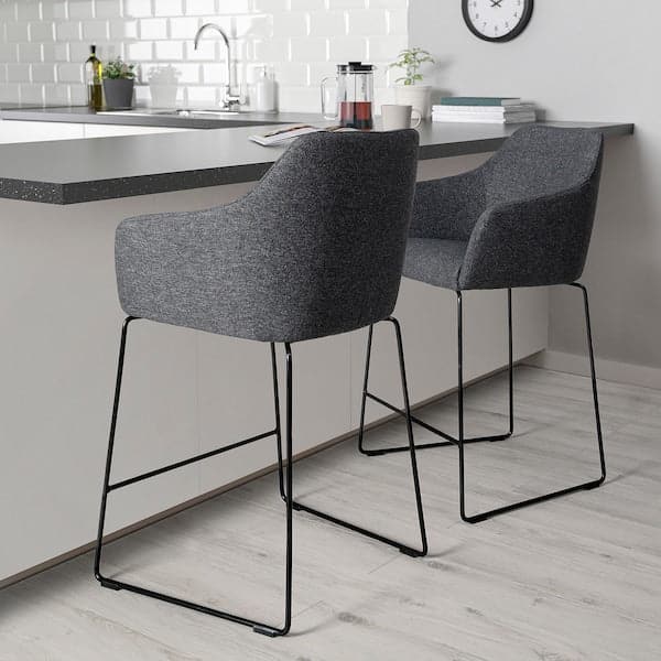 TOSSBERG - Bar stool with backrest, metal black/Gunnared grey , - best price from Maltashopper.com 00568238