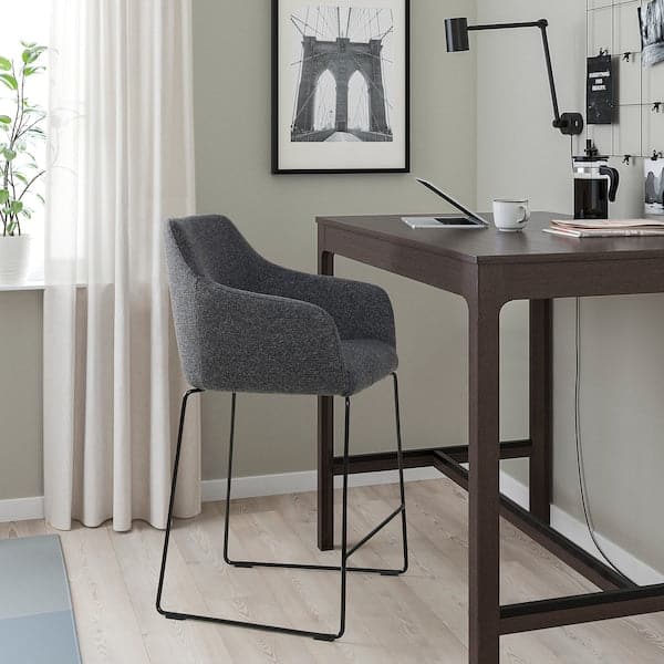 Ikea TOSSBERG - Bar stool with backrest, metal black/Gunnared grey ,