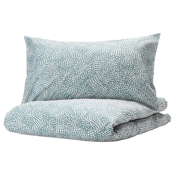 TRÄDKRASSULA Duvet cover and 2 pillowcases - white/blue 240x220/50x80 cm