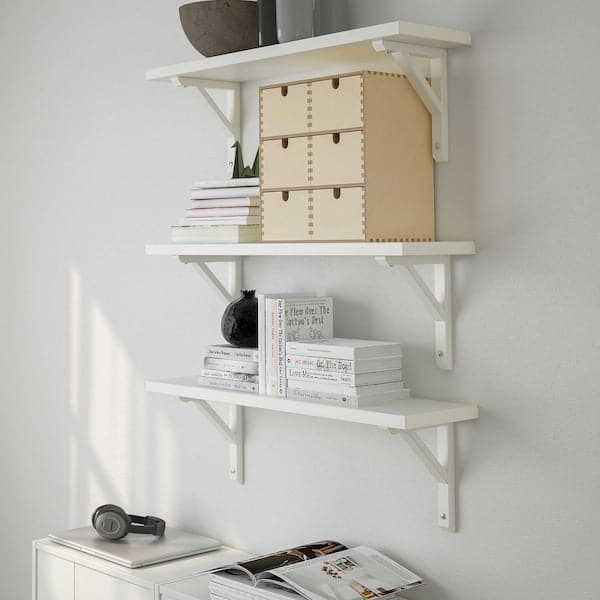 Ikea TRANHULT / SANDSHULT - Wall shelf combination, white stained aspen, 80x20 cm