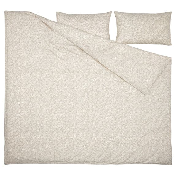 TRINDSTARR - Duvet cover and 2 pillowcases, beige/white , 240x220/50x80 cm - best price from Maltashopper.com 20493237
