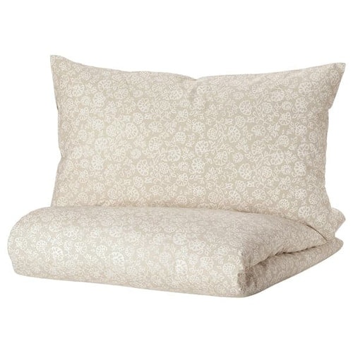 TRINDSTARR - Duvet cover and pillowcase, beige/white , 150x200/50x80 cm