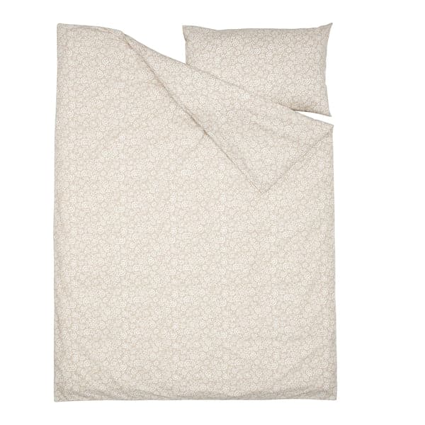 TRINDSTARR - Duvet cover and pillowcase, beige/white , 150x200/50x80 cm - best price from Maltashopper.com 10493247