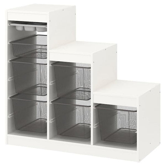 Ikea TROFAST - Storage combination with boxes/tray, white grey/dark grey, 99x44x94 cm