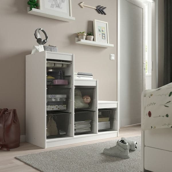 TROFAST - Storage combination with boxes/tray, white grey/dark grey, 99x44x94 cm - best price from Maltashopper.com 69480870