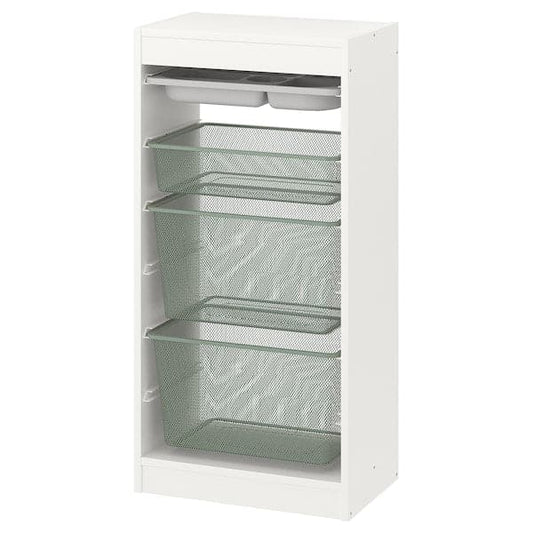 Ikea TROFAST - Storage combination with boxes/tray, white grey/light green-grey, 46x30x94 cm