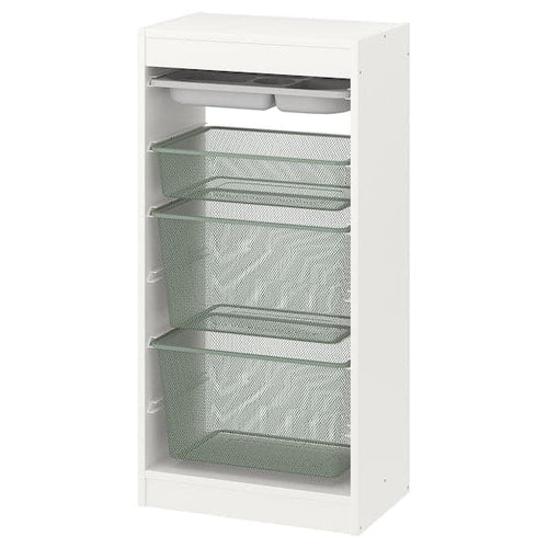 TROFAST - Storage combination with boxes/tray, white grey/light green-grey, 46x30x94 cm
