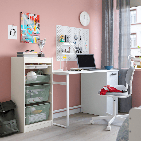 Ikea TROFAST - Storage combination with boxes/tray, white grey/light green-grey, 46x30x94 cm