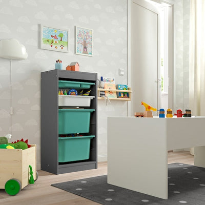TROFAST - Storage combination with boxes/tray, grey turquoise/white, 46x30x94 cm - best price from Maltashopper.com 49516115