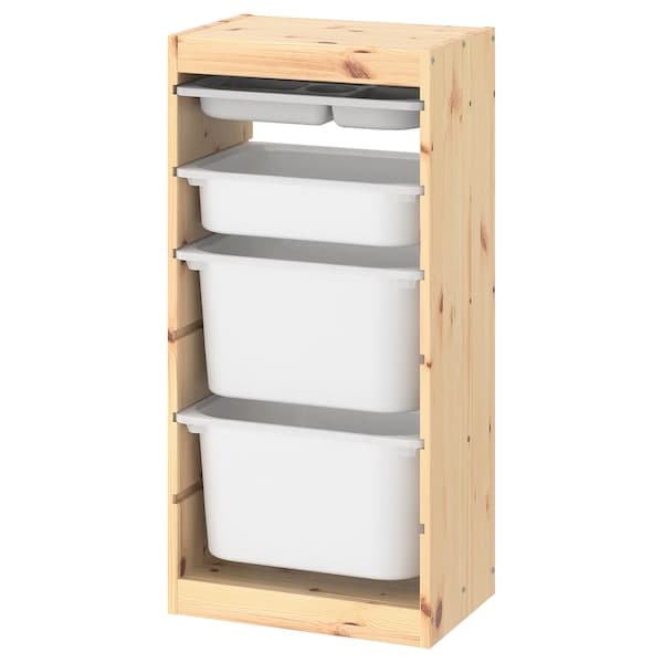 TROFAST - Storage combination with boxes/tray, light white stained pine white/grey, 44x30x91 cm - best price from Maltashopper.com 79478386
