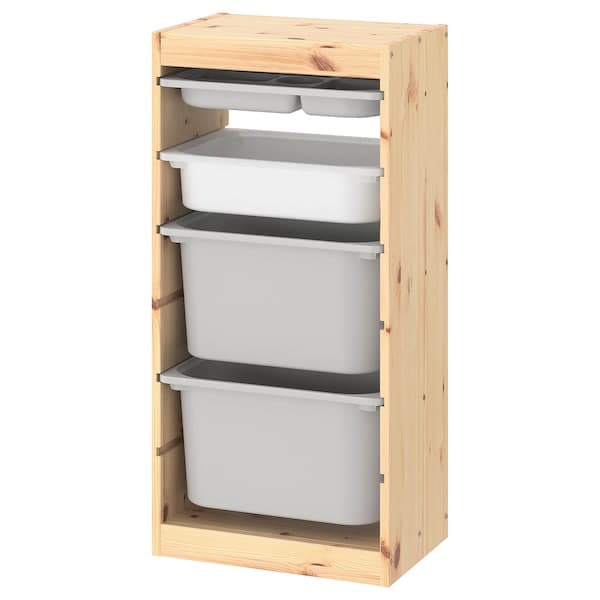 TROFAST - Storage combination with boxes/tray, light white stained pine grey/white, 44x30x91 cm - best price from Maltashopper.com 09478403