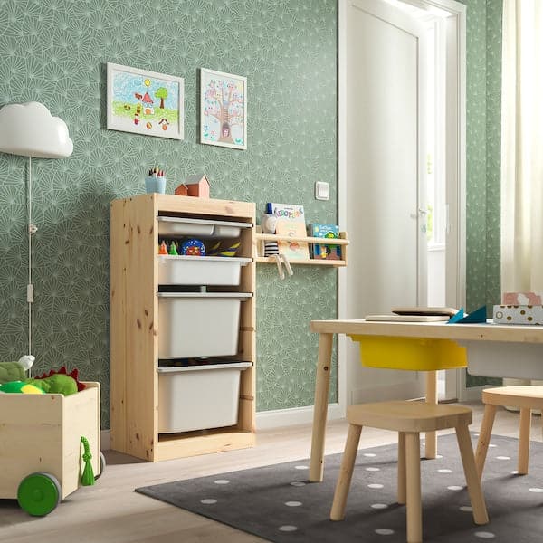 TROFAST - Storage combination with boxes/tray, light white stained pine grey/white, 44x30x91 cm - best price from Maltashopper.com 09478403