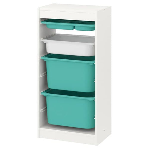 TROFAST - Storage combination with boxes/tray, white turquoise/white, 46x30x94 cm