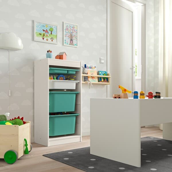 TROFAST - Storage combination with boxes/tray, white turquoise/white, 46x30x94 cm - best price from Maltashopper.com 99533344