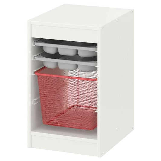 TROFAST - Storage combination with box/trays, white grey/light red, 34x44x56 cm - best price from Maltashopper.com 29480787