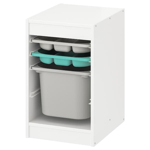 TROFAST - Storage combination with box/trays, white grey/turquoise, 34x44x56 cm - best price from Maltashopper.com 79480389
