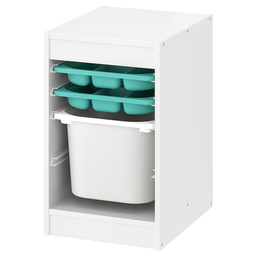 TROFAST - Storage combination with box/trays, white turquoise/white, 34x44x56 cm