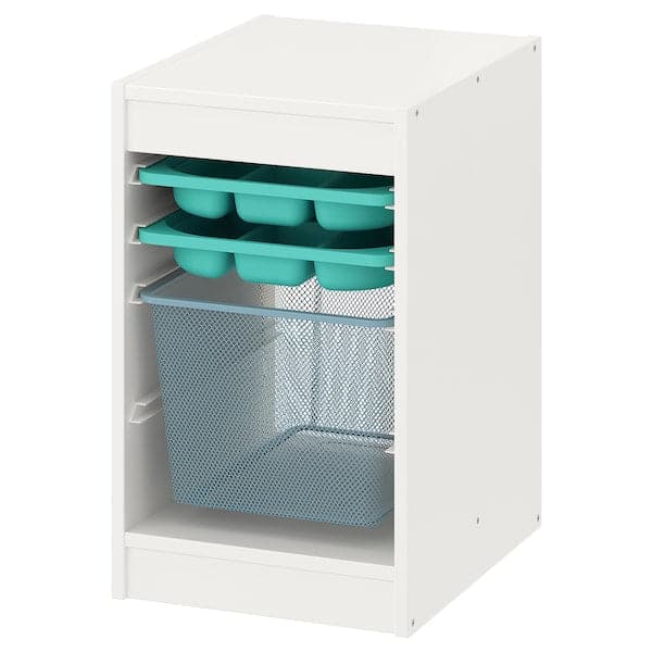 TROFAST - Storage combination with box/trays, white turquoise/grey-blue, 34x44x56 cm - best price from Maltashopper.com 09480793