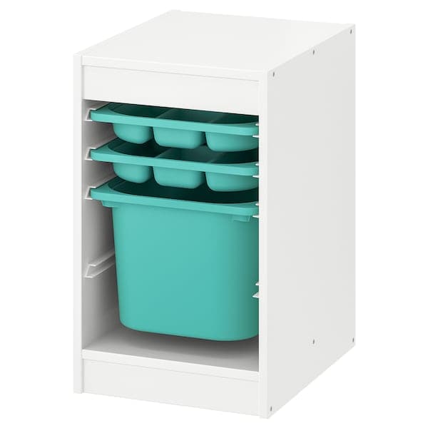 TROFAST - Storage combination with box/trays, white/turquoise, 34x44x56 cm - best price from Maltashopper.com 09480378