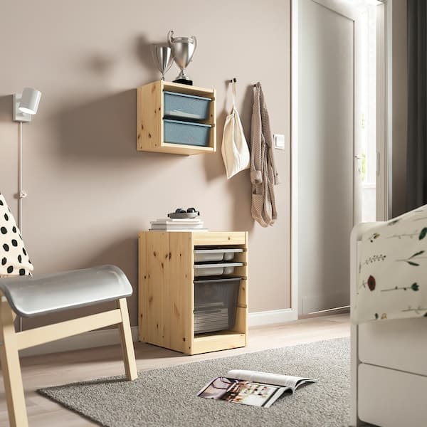 TROFAST - Storage combination with box/trays, light white stained pine grey/dark grey, 32x44x52 cm - best price from Maltashopper.com 69533270