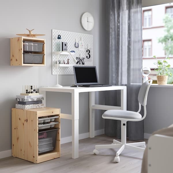 TROFAST - Storage combination with box/trays, light white stained pine grey/dark grey, 32x44x52 cm - best price from Maltashopper.com 69533270