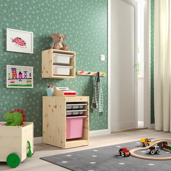 TROFAST - Storage combination with box/trays, light white stained pine grey/pink, 32x44x52 cm - best price from Maltashopper.com 49533271