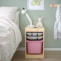 TROFAST - Storage combination with box/trays, light white stained pine grey/pink, 32x44x52 cm - best price from Maltashopper.com 09523580
