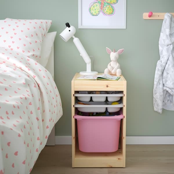 TROFAST - Storage combination with box/trays, light white stained pine grey/pink, 32x44x52 cm - best price from Maltashopper.com 49533271