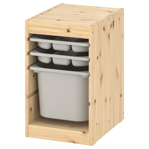 TROFAST - Storage combination with box/trays, light white stained pine/grey, 32x44x52 cm