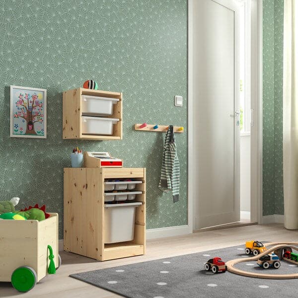 TROFAST - Storage combination with box/trays, light white stained pine/grey, 32x44x52 cm - best price from Maltashopper.com 79533284