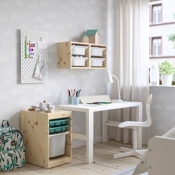 TROFAST - Storage combination with box/trays, light white stained pine turquoise/white, 32x44x52 cm - best price from Maltashopper.com 19521745