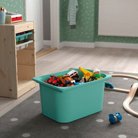 TROFAST - Storage combination with box/trays, light white stained pine turquoise/grey, 32x44x52 cm - best price from Maltashopper.com 89521704