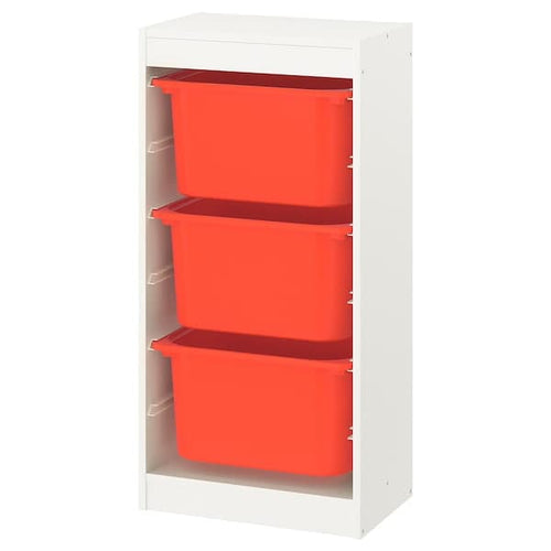 TROFAST - Storage combination with boxes, white/orange, 46x30x94 cm