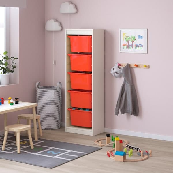 TROFAST - Storage combination with boxes, white/orange, 46x30x145 cm - best price from Maltashopper.com 49533209