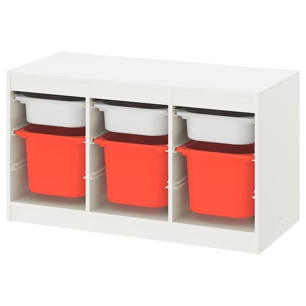 TROFAST - Storage combination with boxes, white white/orange, 99x44x56 cm - best price from Maltashopper.com 39335511