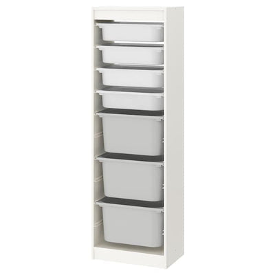 TROFAST - Storage combination with boxes, white/white grey, 46x30x145 cm - best price from Maltashopper.com 59329420