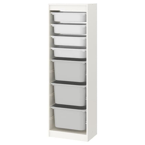 TROFAST - Storage combination with boxes, white/white grey, 46x30x145 cm