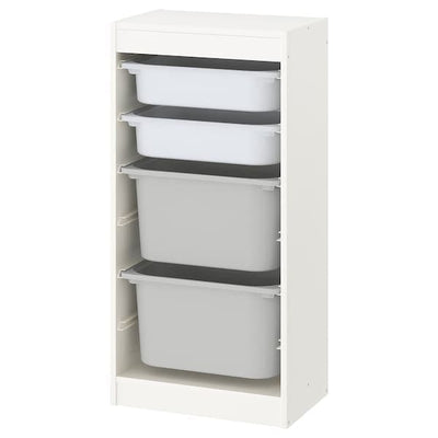 TROFAST - Storage combination with boxes, white/white grey, 46x30x94 cm - best price from Maltashopper.com 09330464