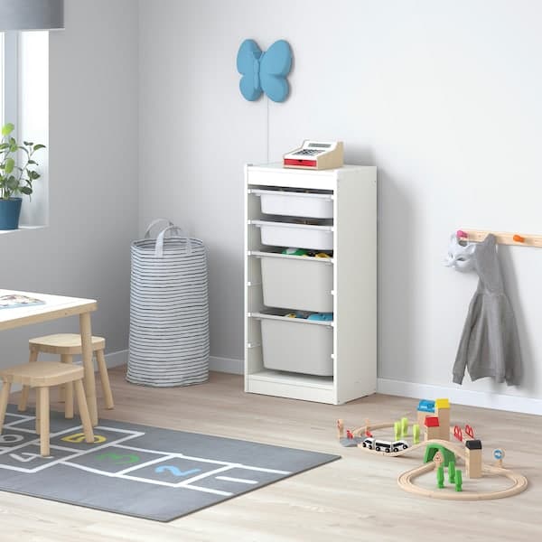 TROFAST - Storage combination with boxes, white/white grey, 46x30x94 cm - best price from Maltashopper.com 09533305