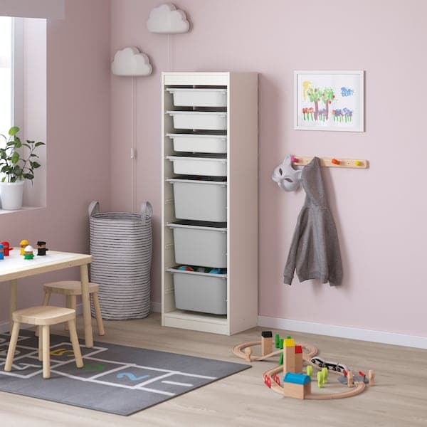 TROFAST - Storage combination with boxes, white/white grey, 46x30x145 cm - best price from Maltashopper.com 39533318